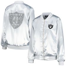 Women's Cuce  Silver Las Vegas Raiders Rhinestone Full-Zip Varsity Jacket Unbranded