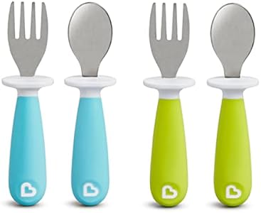 Munchkin® Raise™ Toddler Fork and Spoon Utensil Set, Rest Keeps Tip Off Table, BPA Free, 6 Pack, Blue Munchkin