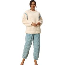 Womens Pajamas Sets Fluffy 2 Piece Fleece Pullover Tops Pants Loose Winter Sleepwear Cheibear