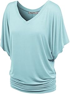 Lock and Love Women's Versatile Casual Short Sleeve Dolman Top – Loose Fit Boat Neck & V-Neck T-Shirt Lock and Love