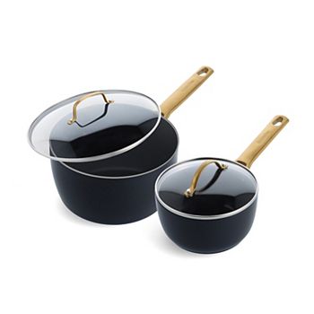 GreenPan Reserve 2pc 1.5qt and 3qt Hard Anodized Ceramic NonStick SaucePan set with Lid Greenpan