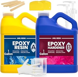 JHKL RESIN Epoxy Resin 1 Gallon Epoxy Resin Kit Casting & Coating, Art Crafts Crystal Clear and NO Yellowing & NO Bubble and Self Leveling Easy Mix 1:1 for DIY Jewelry Making, Wood & Resin Molds JHKL RESIN