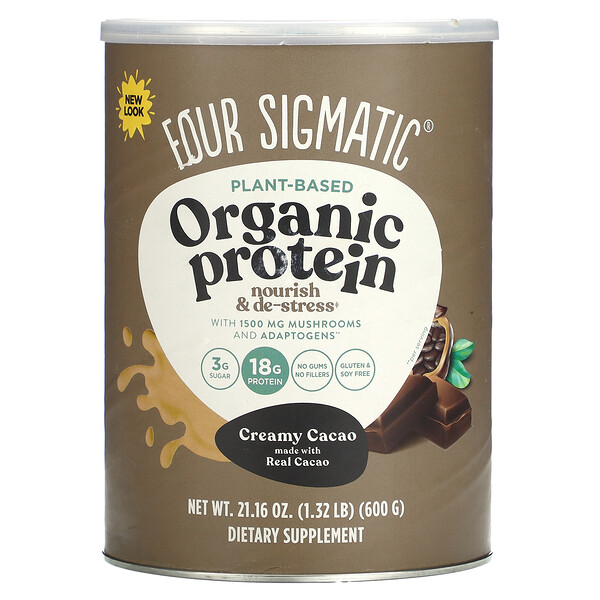 Растительный белок с суперпродуктами, сливочный какао, 21,16 унции (600 г) Four Sigmatic