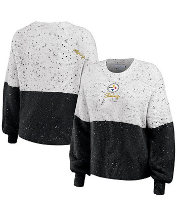 Women's White, Black Pittsburgh Steelers Lighweight Modest Crop Color-Block Pullover Sweater WEAR by Erin Andrews