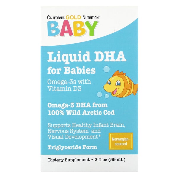 Детская ДГК, Омега-3 с витамином D3, 1050 мг, 2 жидких унции (59 мл) California Gold Nutrition