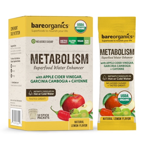 Смесь для метаболизма Superfood Water Enhancer Натуральный лимон — 12 пакетов BareOrganics