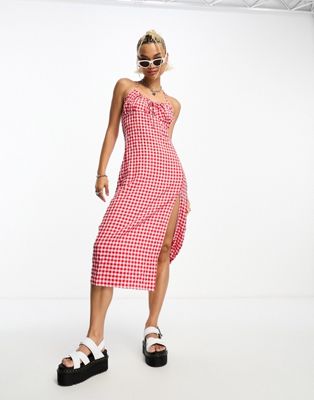 Daisy Street cami midi dress in pink red gingham crinkle Daisy Street