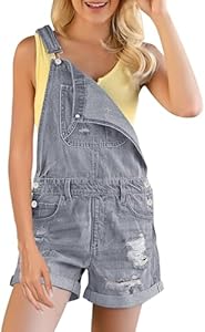 GRAPENT Women's Ripped Denim Shortalls Adjustable Straps Bib Overall Jean Shorts Grapent