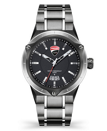 Мужские часы Curva Date Timepiece Gunmetal из нержавеющей стали с браслетом 45 мм Ducati Corse