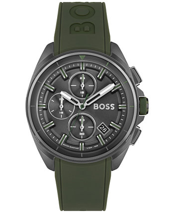 Мужские часы Volane с хронографом с зеленым силиконовым ремешком, 44 мм BOSS