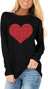 Womens Love Heart Raglans T-Shirts Casual Long Sleeve Valentine's Wife Day Graphic Tees Tops Beopjesk