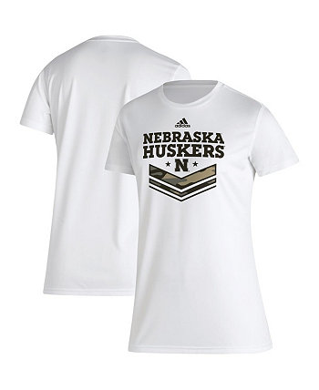 Женская белая футболка Nebraska Huskers в военном стиле AEROREADY Adidas