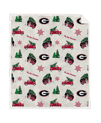 Фланелевое флисовое одеяло из шерпы с повторением 50 x 60 дюймов Georgia Bulldogs Holiday Truck Pegasus Home Fashions
