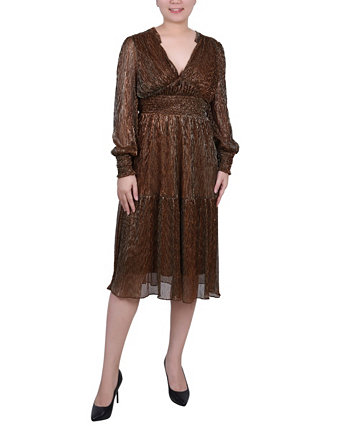 Женское плиссированное сетчатое платье с длинными рукавами NY Collection