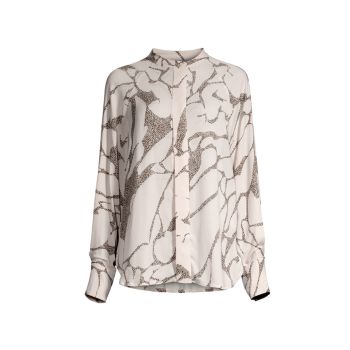 Harri Printed Button-Front Blouse REISS
