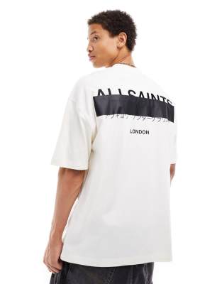 AllSaints Redact oversized embroidered logo t-shirt in white AllSaints