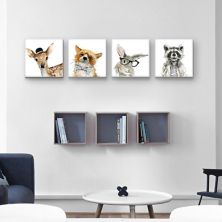 Картины из 4 предметов на холсте с изображением лисы, оленя, кролика и енота American Art Décor
