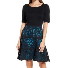 Women's Focus By Shani Ponte Fit and Flare Laser Cutting Dress FOCUS BY SHANI