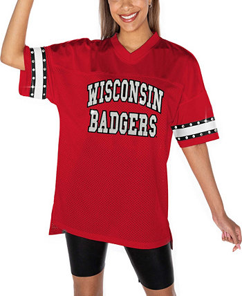 Футболка с коротким рукавом Wisconsin Badgers Until Kickoff со стразами, стильная, из сетчатой ткани Gameday Couture