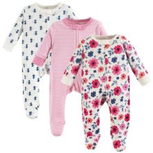 Touched by Nature Baby Girl Organic Cotton Zipper Sleep and Play 3pk, Garden Floral Touched by Nature
