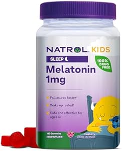 Natrol Kids Melatonin 1 mg, Dietary Supplement for Restful Sleep, Melatonin Gummies for Kids, 140 Raspberry-Flavored Melatonin Gummies, Up to a 140 Day Supply Natrol