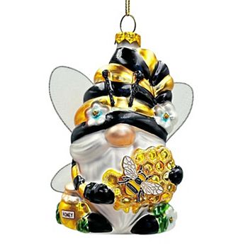 Sparkling Bee Gnome Glass Christmas Ornament, Bumblebee Themed Holiday Decor OrnamentallyYou