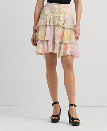 Женская многоярусная юбка из жатого жоржета с цветочным принтом Ralph Lauren