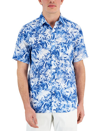 Мужская льняная рубашка с тропическим принтом, короткими рукавами и пуговицами спереди, созданная для Macy's Club Room