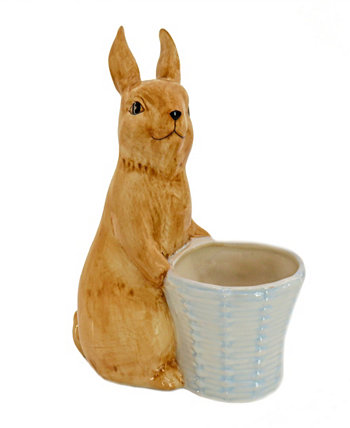 11-дюймовый керамический кролик с белой корзиной National Tree Company