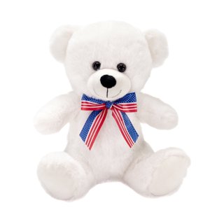 New Patriotic 8-Inch White Teddy Bear with American Flag Ribbon - Soft Plush Toy for Celebrations, Gifts, and Decor - Ideal for Kids and Collectors Plush Gear