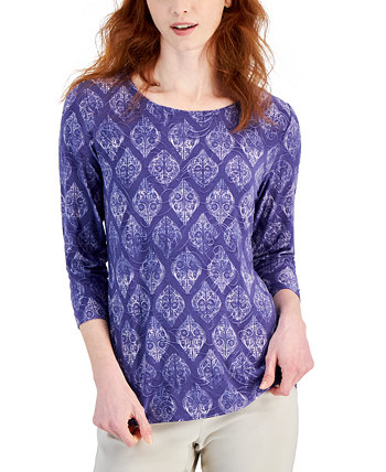 Women's Jacquard-Print Knit Top, Created for Macy's J&M Collection