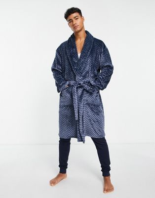 Уютный халат синего геометрического цвета с шалевым воротником Loungeable