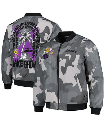 Мужская и женская серая куртка-бомбер с камуфляжным принтом Los Angeles Lakers 2023/24 City Edition с молнией во всю длину The Wild Collective