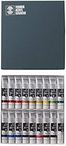 Turner Acrylic Paint Set Artist Acryl Gouache - Super Concentrated Vibrant Acrylics, Fast Drying, Velvety Matte Finish - [Set of 18 | 20 ml Tubes] Turner Colour Works