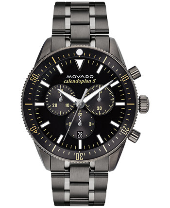 Мужские швейцарские часы с хронографом Heritage Calendoplan, серый стальной браслет с ионным покрытием, 42 мм Movado