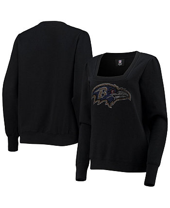 Women's Black Baltimore Ravens Winners Square Neck Pullover Sweatshirt Cuce