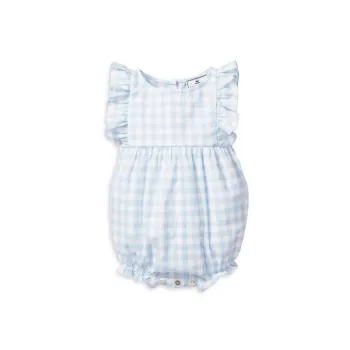 Baby Girl's Gingham Ruffle-Trimmed Bubble Romper Petite Plume