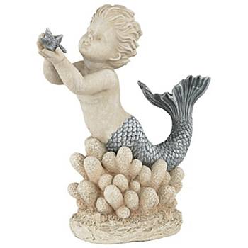 Gifts From The Sea Merboy With Starfish Statues Design Toscano