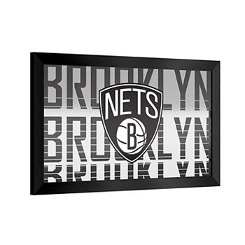 Настенное зеркало Brooklyn Nets, 38 см х 66 см, стекло, тонкая рама, горизонтальное размещение Trademark Gameroom