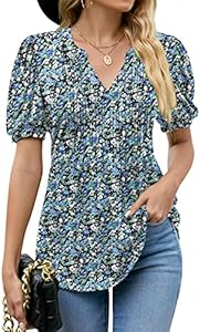 LOMON Womens Summer Tops 2025 Trendy Short Sleeve V Neck T Shirts Casual Dressy Loose Pleated Basic Tunic Blouse Lomon