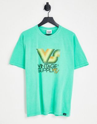 Зеленая футболка с принтом на спине в стиле сафари Vintage Supply Vintage Supply