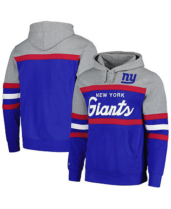 Мужской пуловер с капюшоном Heather Grey, Royal New York Giants Big and Tall Head Coach Mitchell & Ness