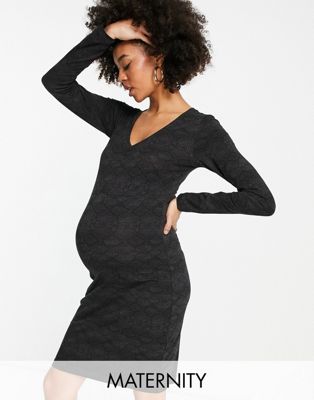 Mamalicious Maternity Хлопковое платье миди со сборками спереди и темно-серым змеиным принтом - серый Mama.licious