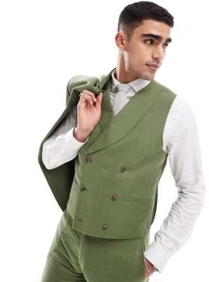 ASOS DESIGN slim wool look suit vest in dark green herringbone ASOS DESIGN