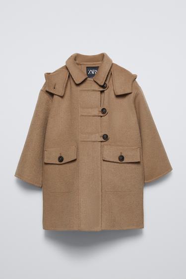  Дублёнка Zara WOOL BLEND HOODED DUFFLE COAT ZARA