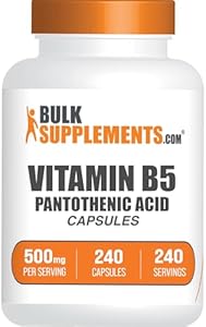 Витамин B5 (Пантотеновая Кислота) 500 мг, 240 Капсул, Без Глютена BulkSupplements