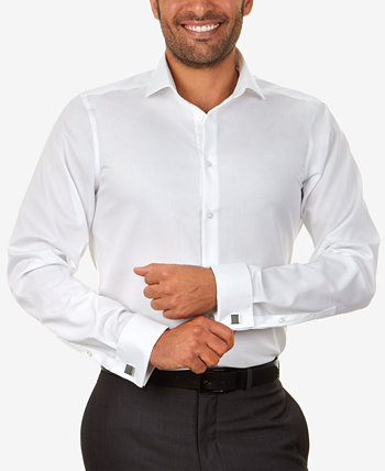 Мужская приталенная классическая рубашка с французскими манжетами в елочку и без железа Calvin Klein