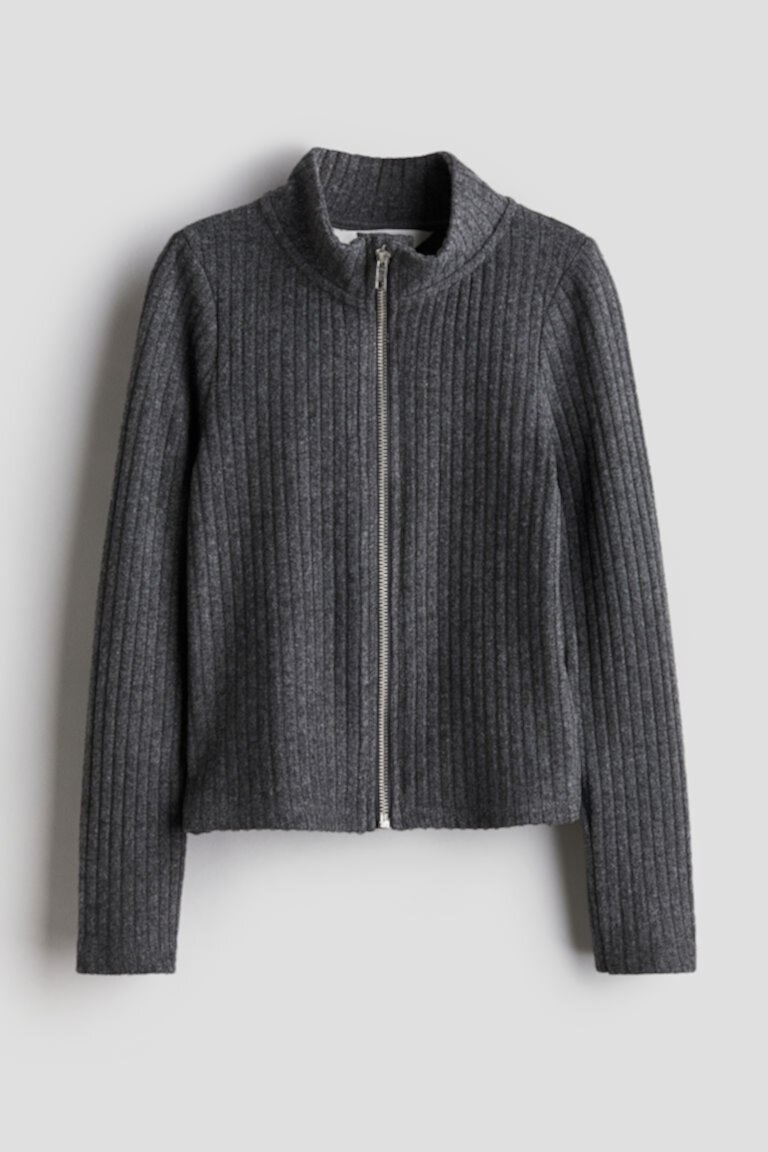 Ribbed Cardigan with Zipper H&M