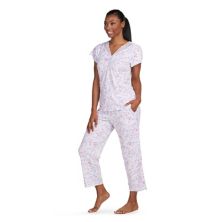Women's Miss Elaine Essentials Micro Velvet Lace Neck Pajama Shirt & Floral Print Pajama Pants Set Miss Elaine