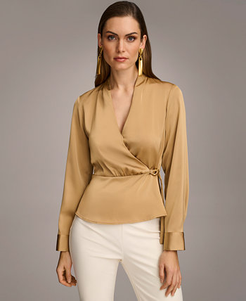 Женская блузка с длинными рукавами и искусственным запахом Donna Karan New York